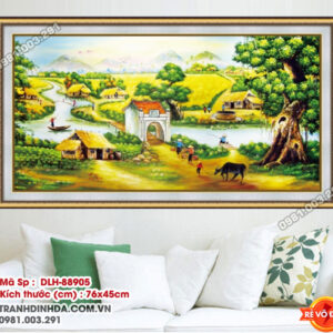 Tranh thêu chữ thập Đồng Quê Ngày Mùa DLH-88905 kích thước 76cm x 45cm