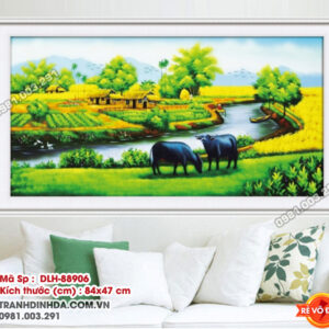 Tranh thêu chữ thập Đồng Quê Ngày Mùa DLH-88906 kích thước 84cm x 47cm