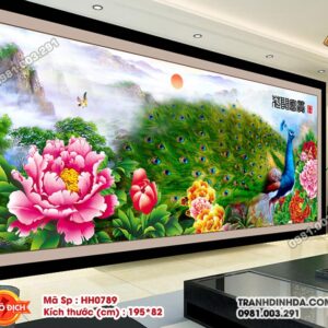 Tranh thêu chữ thập Hoa Khai Phú Quý HH0789 kích thước 195cm x 82cm