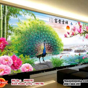 Tranh thêu chữ thập Hoa Khai Phú Quý HH0791 kích thước 195cm x 96cm