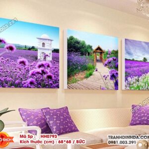 Tranh thêu chữ thập Cánh đồng hoa bộ 3 bức HH0793 kích thước 68cm x 68cm/1 bức