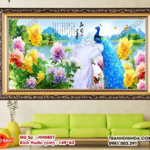 Tranh thêu chữ thập Hoa Khai Phú Quý HH0807 kích thước 149cm x 63cm