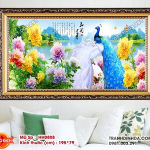 Tranh thêu chữ thập Hoa Khai Phú Quý HH0808 kích thước 195cm x 79cm