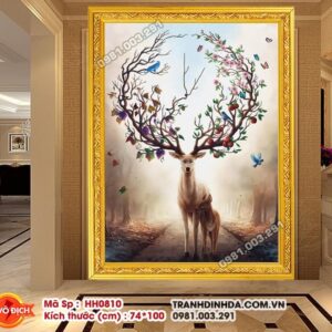 Tranh thêu chữ thập Hưu Tài Lộc HH0810 kích thước 74cm x 100cm