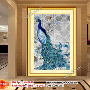 Tranh thêu chữ thập Chim Khổng Tước HH0825 kích thước 73cm x 107cm