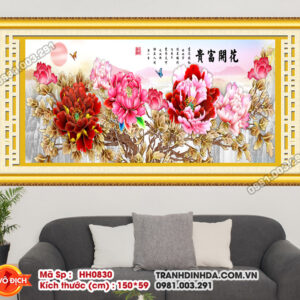 Tranh thêu chữ thập Hoa Mẫu Đơn HH0830 kích thước 150cm x 59cm