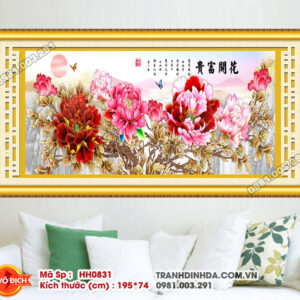 Tranh thêu chữ thập Hoa Mẫu Đơn HH0831 kích thước 195cm x 74cm