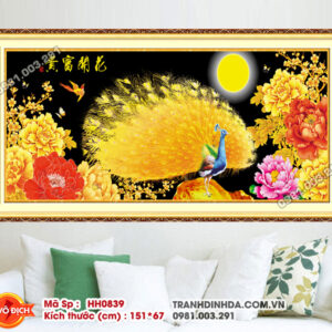 Tranh thêu chữ thập Hoa Khai Phú Quý HH0839 kích thước 151cm x 67cm