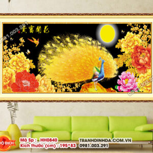 Tranh thêu chữ thập Hoa Khai Phú Quý HH0840 kích thước 195cm x 83cm