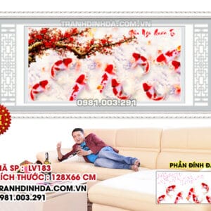 Tranh đính đá Cửu Ngư Quần Tụ LV183 kích thước 128*66cm