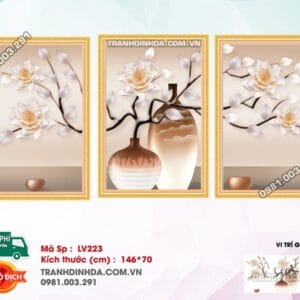 Tranh đính đá Bình Hoa Nghệ Thuật LV223 kích thước 146cm x 70cm
