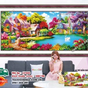 Tranh đính đá Gia Đình Hạnh Phúc LV242 kích thước 200cm x 98cm