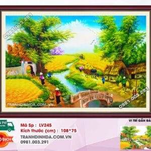 Tranh đính đá Đồng Quê Mùa Lúa Chín LV245 kích thước 108cm x 75cm