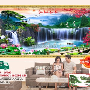 Tranh đính đá Tùng Nghênh Khách LV260 kích thước 180cm x 95cm