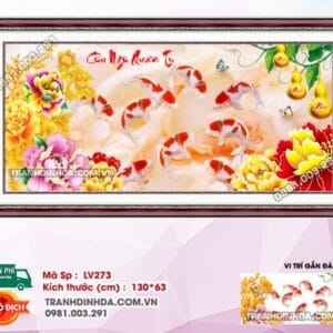 Tranh đính đá Cửu Ngư Quần Tụ LV273 kích thước 130cm x 63cm