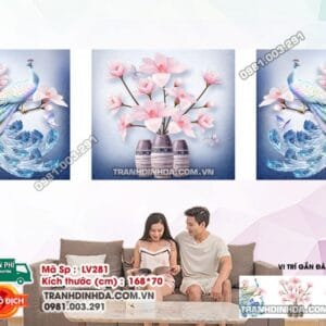 Tranh đính đá Chim Công bên Hoa Ngọc Lan LV281 kích thước 168cm x 70cm