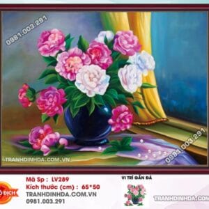 Tranh đính đá Bình Hoa Nghệ Thuật LV289 kích thước 65cm x 50cm