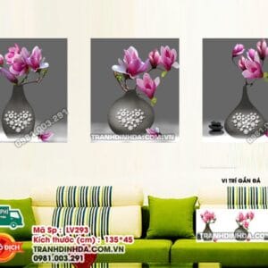 Tranh đính đá Bình Hoa Nghệ Thuật 3 bức LV293 kích thước 135cm x 45cm