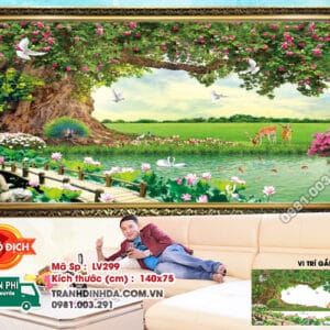 Tranh đính đá Phong Cảnh Hữu Tình LV299 kích thước 140cm x 75cm