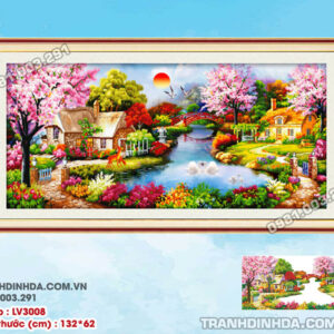 Tranh thêu chữ thập ngôi nhà hạnh phúc LV3008 kích thước 132 x 62cm