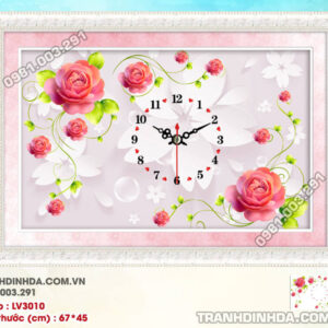 Tranh thêu chữ thập đồng hồ hoa hồng LV3010 Kích thước 67x45cm