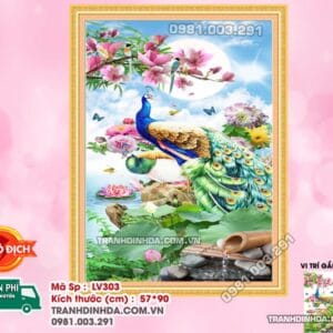 Tranh đính đá Uyên Ương Thưởng Nhật LV303 kích thước 57cm x 90cm