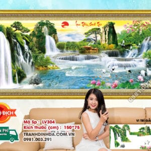 Tranh đính đá Lưu Thủy Sinh Tài LV304 kích thước 150cm x 75cm