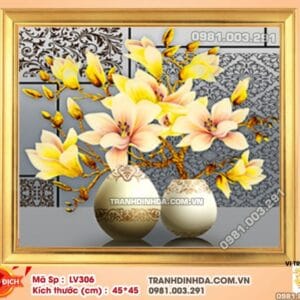 Tranh đính đá Bình Hoa Ngọc Lan Phú Quý LV306 kích thước 45cm x 45cm