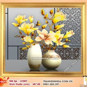 Tranh đính đá Bình Hoa Ngọc Lan Phú Quý LV307 kích thước 45cm x 45cm