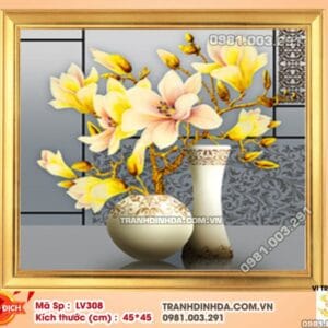 Tranh đính đá Bình Hoa Ngọc Lan Phú Quý LV308 kích thước 45cm x 45cm