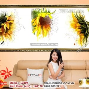 Tranh đính đá Hoa Hướng Dương LV309 kích thước 148cm x 70cm