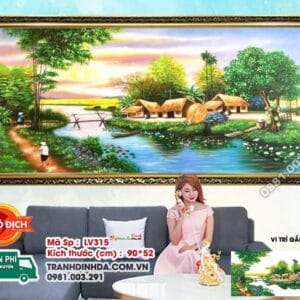 Tranh đính đá Làng Quê Bình Yên LV315 kích thước 90cm x 52cm