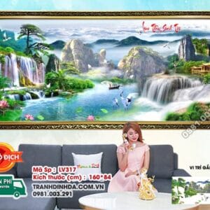Tranh đính đá Lưu Thủy Sinh Tài LV317 kích thước 160cm x 80cm