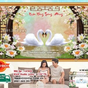 Tranh đính đá Uyên Ương Tương Phùng LV322 kích thước 115cm x 75cm