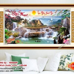 Tranh thêu chữ thập lưu thủy sinh tài MN0009 Kích thước 149cm x 66cm
