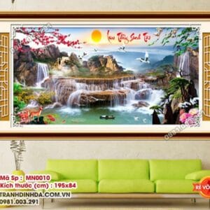 Tranh thêu chữ thập lưu thủy sinh tài MN0010 Kích thước 195cm x 84cm