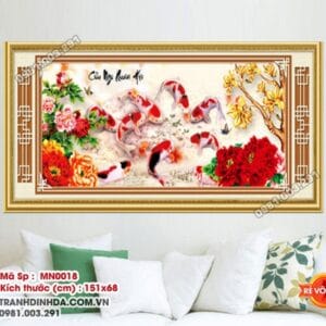 Tranh thêu chữ thập cửu ngư quần hội MN0018 kích thước 151cm x 68cm