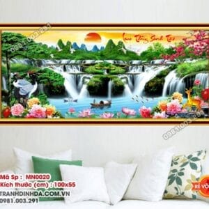 Tranh thêu chữ thập Lưu thủy sinh tài MN0020 Kích thước 100cm x 55cm