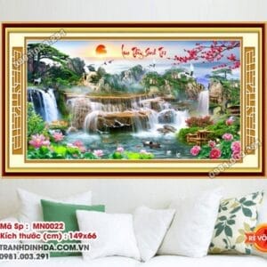 Tranh thêu chữ thập Lưu thủy sinh tài MN0022 Kích thước 149 x 66cm