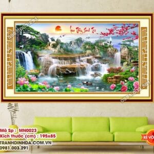 Tranh thêu chữ thập Lưu thủy sinh tài MN0023 Kích thước 195 x 85cm