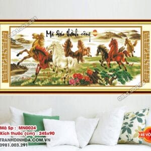 Tranh thêu chữ thập mã đáo thành công MN0024 kích thước 245 x 90cm