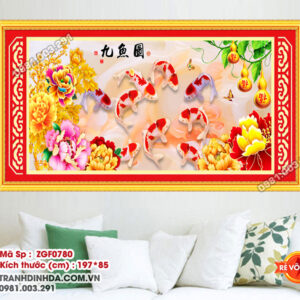 Tranh thêu chữ thập Cửu Ngư Quần Hội ZGF0780 Kích thước 197x85cm