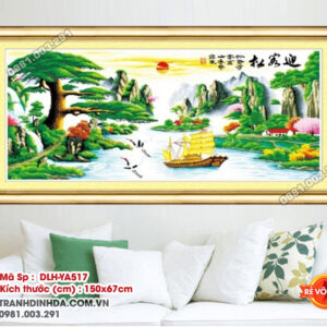 Tranh thêu chữ thập Tùng nghênh khách DLH-YA517 Kích thước 150cm x 67cm