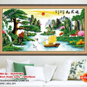Tranh thêu chữ thập Tùng nghênh khách DLH-Yf283 Kích thước 189cm x 92cm