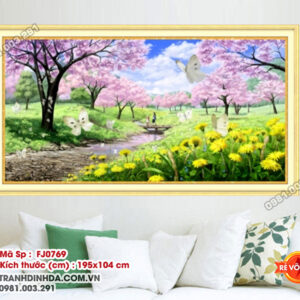 Tranh thêu chữ thập Mùa Xuân Về Thêu Kín FJ0769 Kích thước 195cm x 104cm