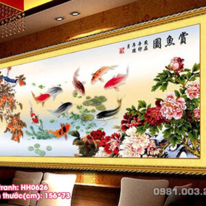 Tranh thêu chữ thập Cửu Ngư Quần Hội (thêu kín) HH0626 kích thước 156cm x 73cm
