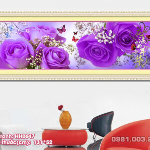 Tranh thêu chữ thập Hoa Hồng Tình Yêu HH0647 kích thước 131cm x 52cm