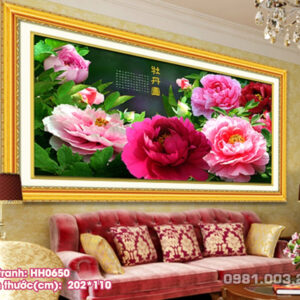 Tranh thêu chữ thập Hoa Mẫu Đơn HH0650 kích thước 202cm x 110cm