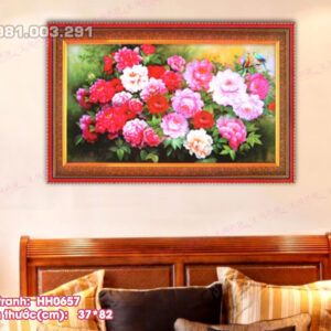 Tranh thêu chữ thập Hoa Mẫu Đơn HH0657 kích thước 37cm x 82cm