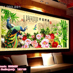 Tranh thêu chữ thập Hoa Khai Phú Quý HH0659 kích thước 183cm x 89cm